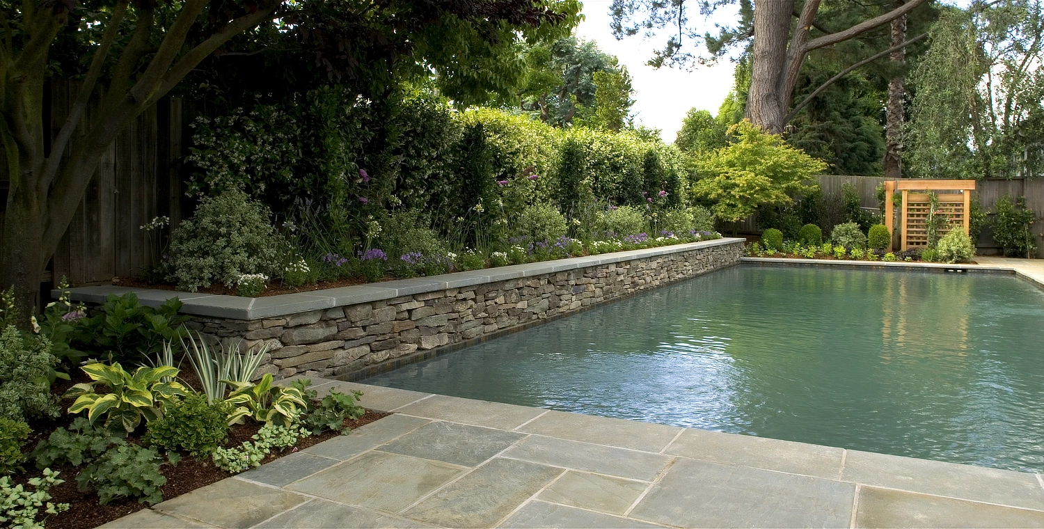 Limestone pool with stone walls
