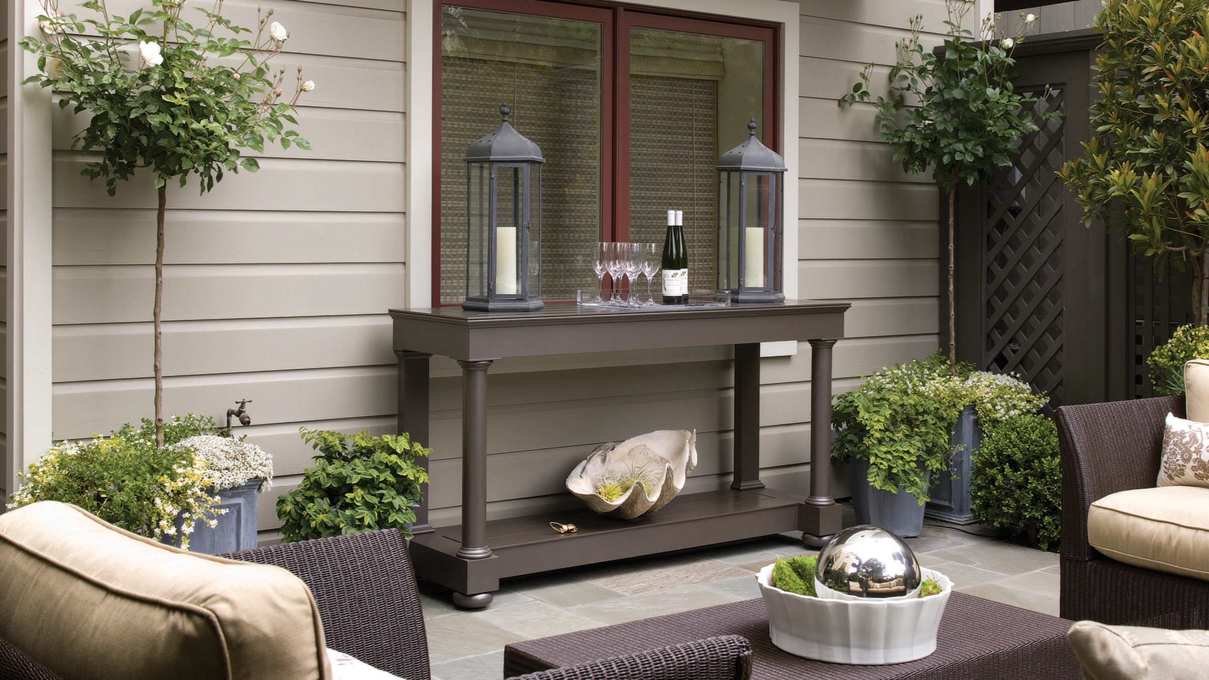 Bar area ready for service in the private English salon garden