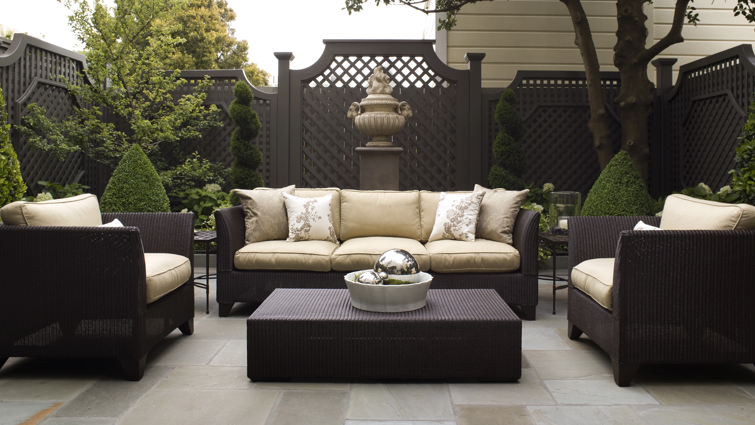 Intimate seating area in the private English salon garden